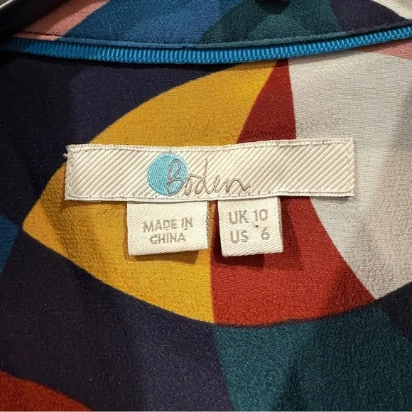 Boden 100% Silk Multicolor Geometric Print Button Down Blouse Shirt sz US6/UK10 - Picture 8 of 11